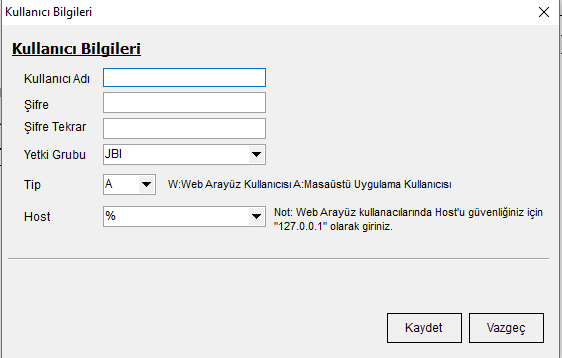 Yeni Kullanıcı Oluşturma